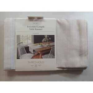 108" x 14" Extended Length Cotton Table Runner Offwhite - Threshold, NEW